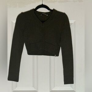 Zara Olive V-Neck Crop Sweater